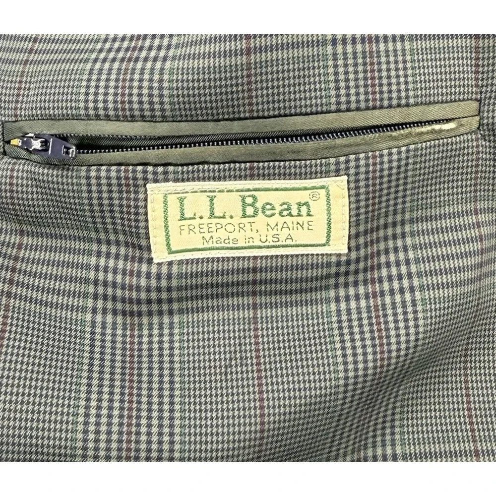 Vintage L.L. BEAN Mens‎ 44R Gray Plaid Blazer Sport Coat Made in USA